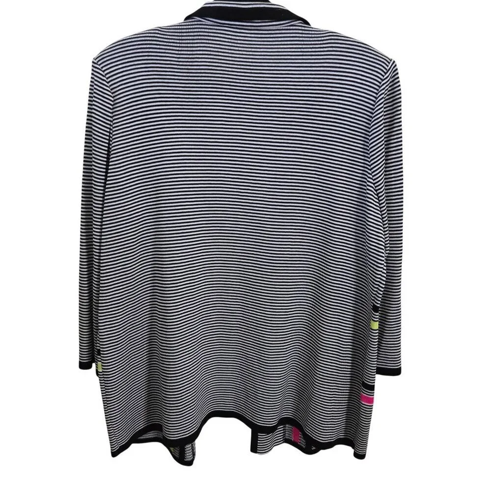 Misook Classic Graphic Detail Jacket Cardigan Open Front Color Block Size L